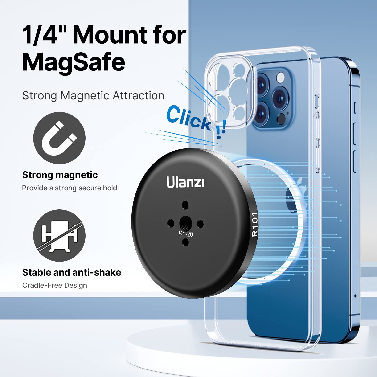人気️ ULANZI MagSafe用 軽量 コンパクト 磁気 三脚アダプター | Ulanzi スマホ 三脚 MagSafe用 自撮り棒 スマホホルダー 磁気