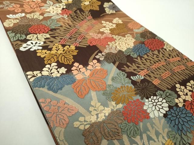 平和屋着物 六通柄袋帯 唐織 柴垣花文 金糸 正絹 DAAX4573ps