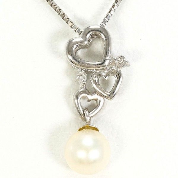 K18WG ネックレス necklace パール 真珠 ダイヤ 0.01 総重量約1.3g 約40cm