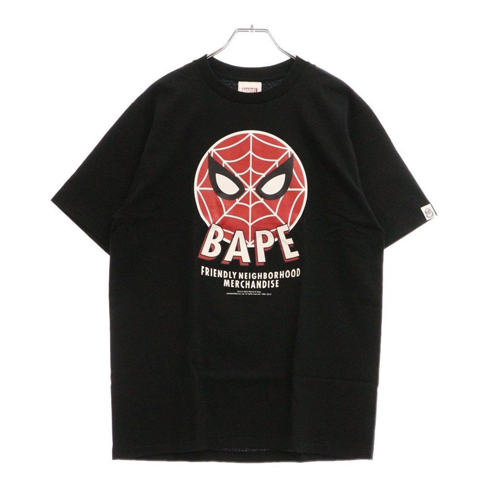 A BATHING APE (アベイシングエイプ) ×MARVEL COMICS マーベルコミックス スパイダーマン プリントプリント クルーネック 半袖Tシャツ カットソー ブラック/レッド
