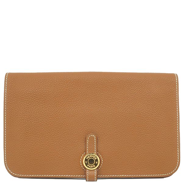 エルメス HERMES 長財布 ドゴンデュオ ドゴンGM トゴ ゴールド ゴールド金具 茶 □G刻印 箱