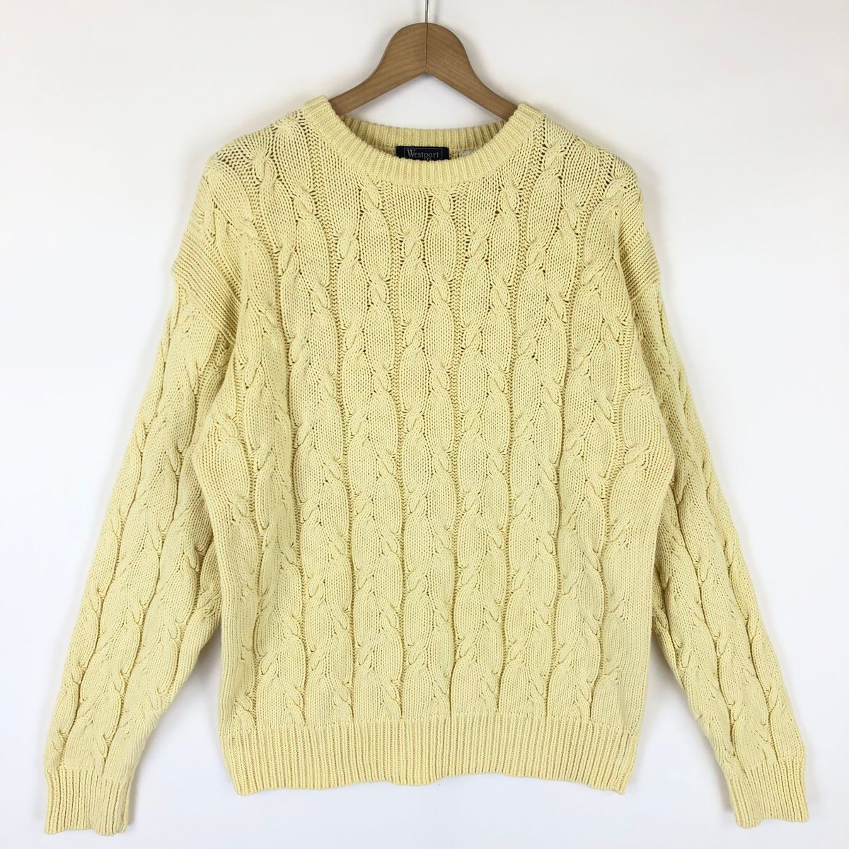 【古着】 Westport Bay コットンセーター アラン編み イエロー系 メンズL 【中古】 n033535