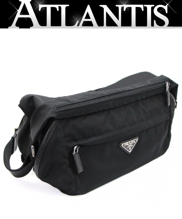 【美品】プラダ ナイロン 三角ロゴ ブラック サフィアーノ近年モデル 美品】プラダ ショルダーバッグ ナイロン サフィアーノ 三角ロゴ 近年