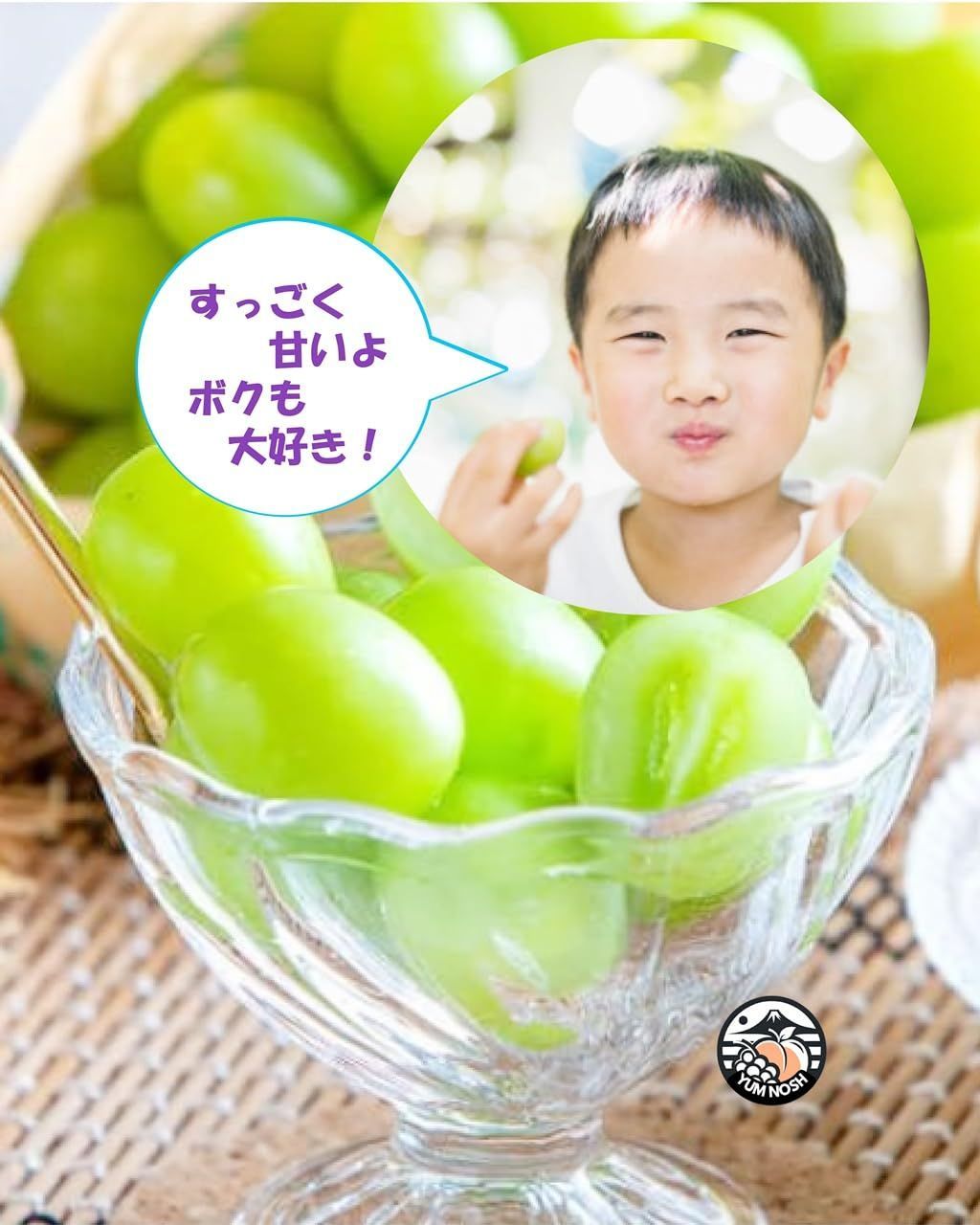 山梨県産 シャインマスカット YUM NOSH 2kg箱 3〜5房入り 種なし