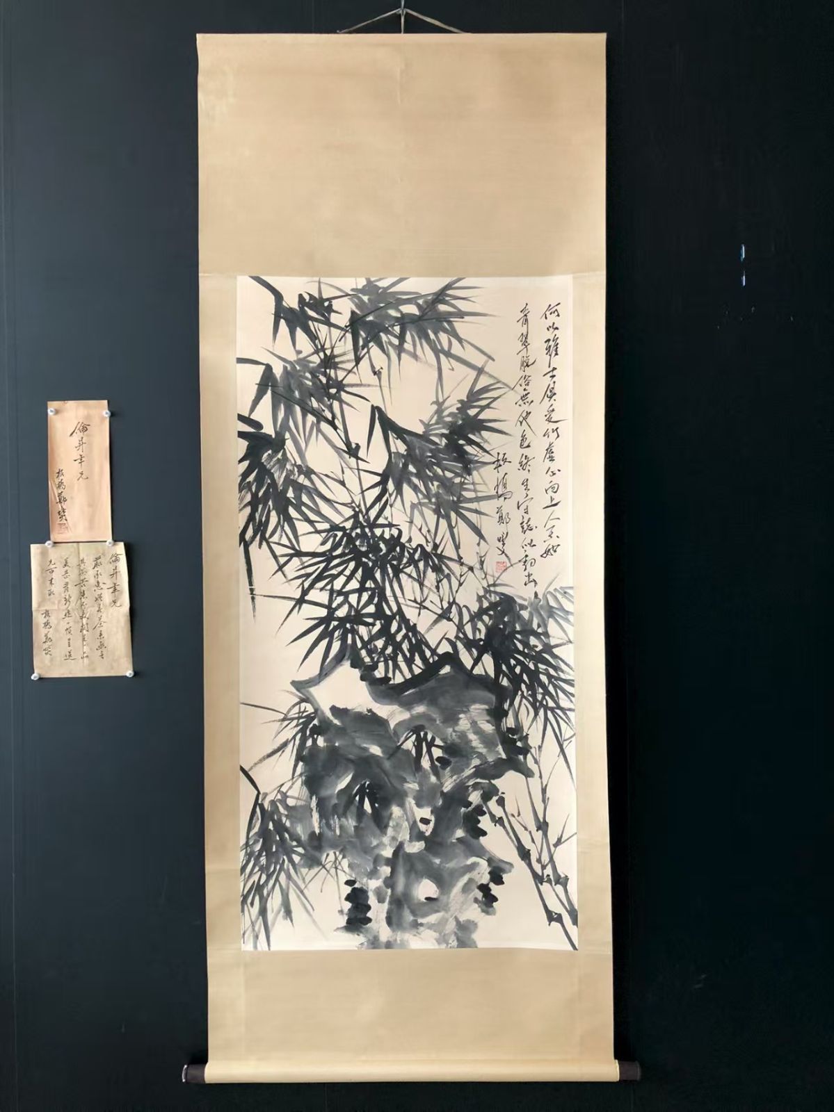 中国古美術.清代【鄭板橋】竹、4尺の手描き作品.宣かみ画.観賞品.文房