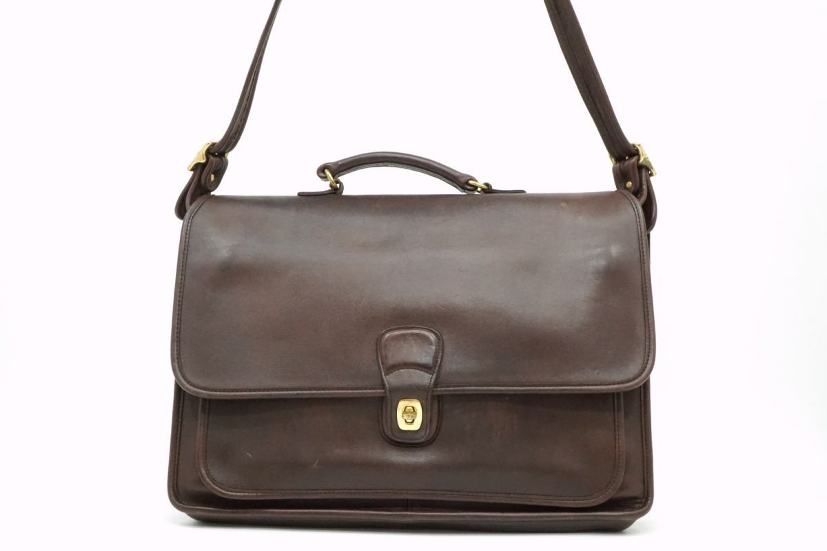 コーチ ヴィンテージ 2way ブリーフケース ショルダー ハンドバッグ D6C 5180 Unisex レザー 茶 ブラウン COACH 3703h