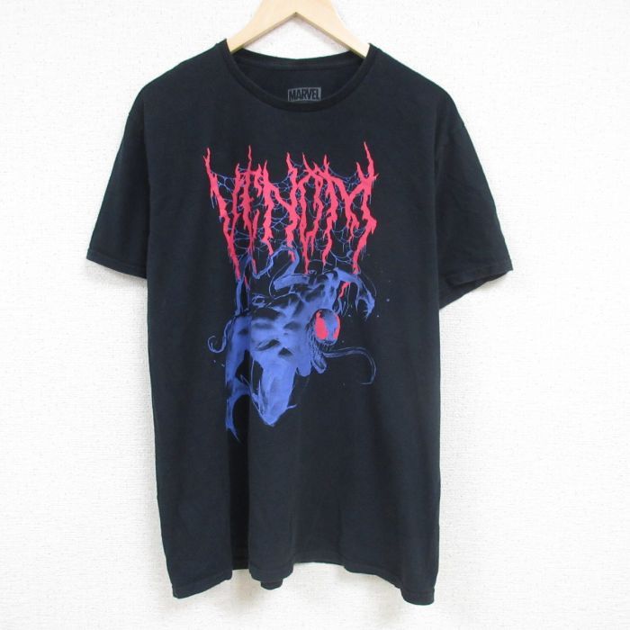 XL/古着 半袖 Tシャツ メンズ マーベル ヴェノム 大きいサイズ コットン クルーネック 黒 ブラック 24may31 中古