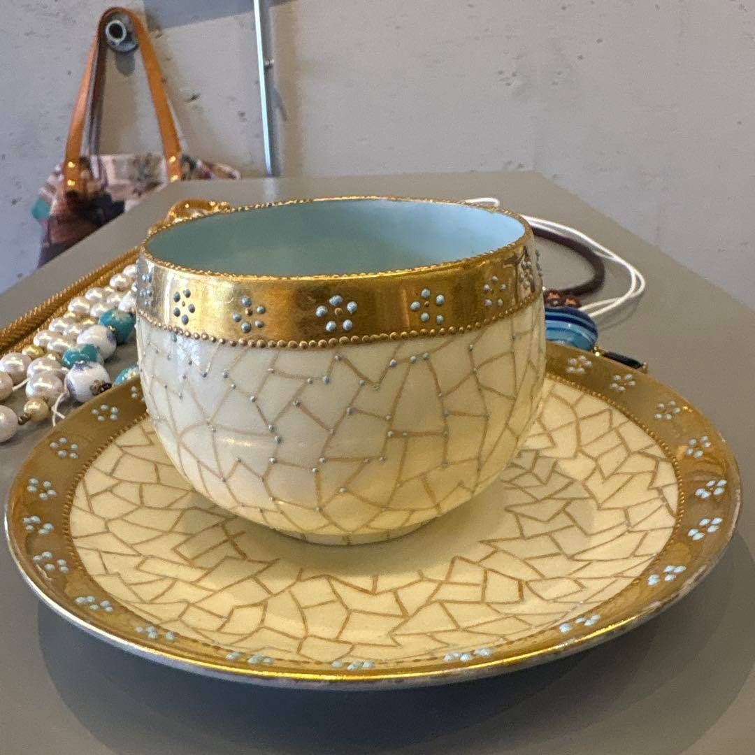  ゴールド 金 カップ ソーサー セット コップ お皿 食器 GOLD 金色 ブルー 青 アンティーク ヴィンテージ antique 1客 コーヒー 紅茶 お茶 カップ ソーサー コーヒー ティーカップ