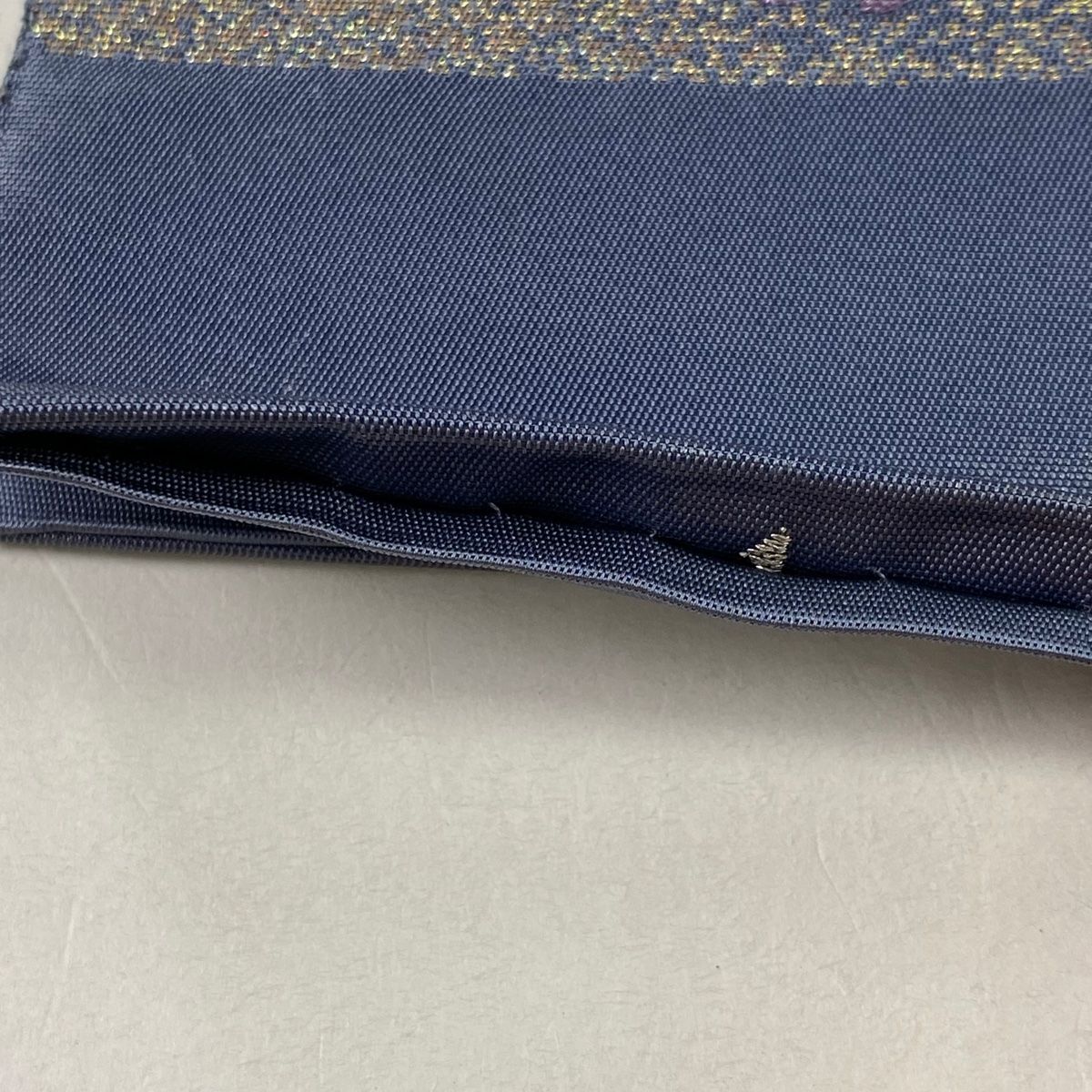 袋帯 美品 秀品 蝶 花 金銀糸 箔 青灰色 六通 正絹 【中古
