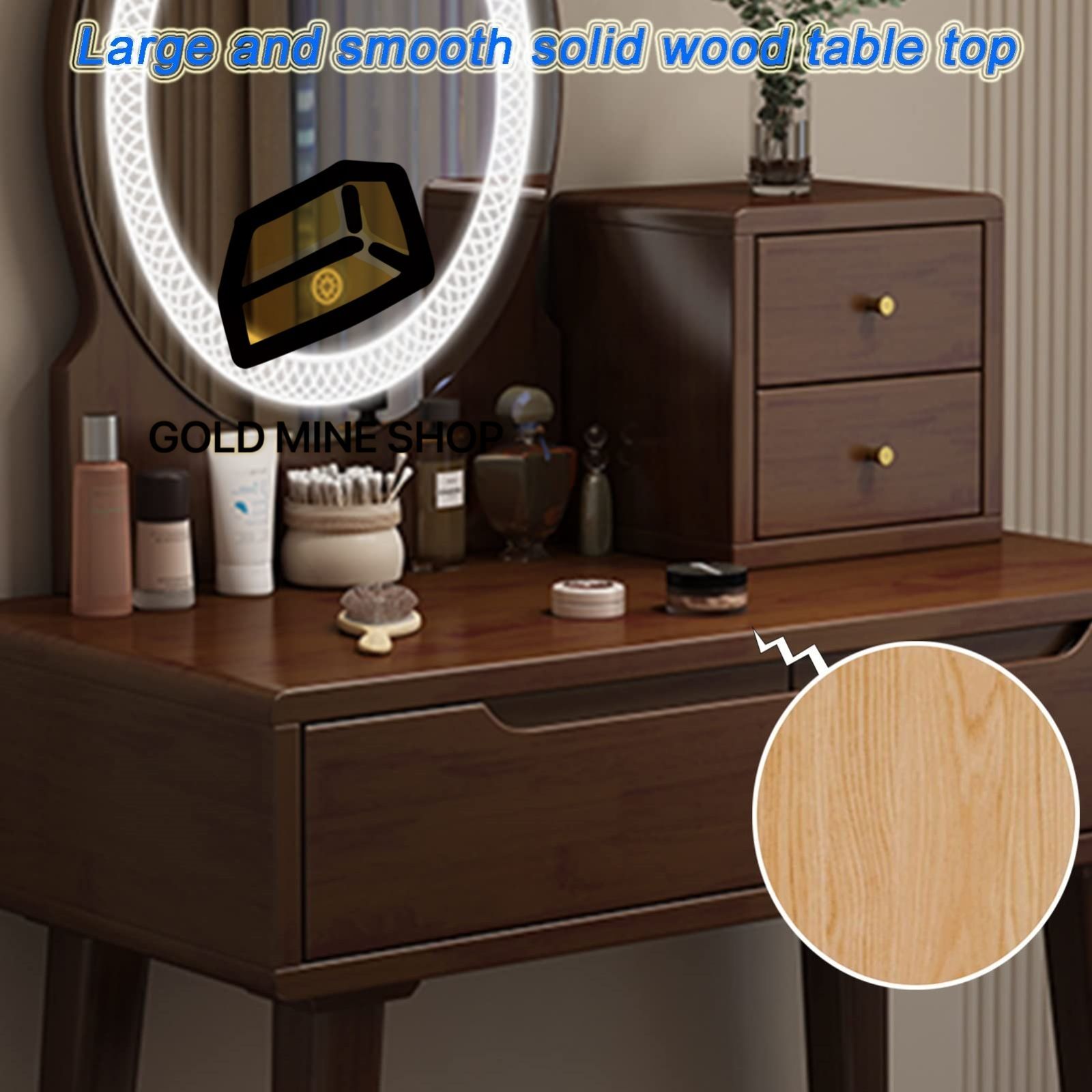 ゴールド ドレッサー・鏡台 照明付き