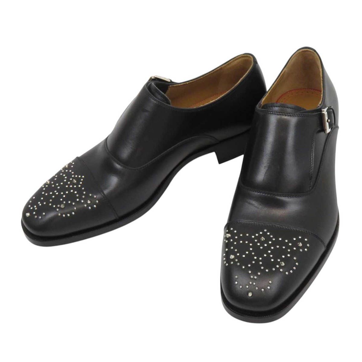 クリスチャンルブタン モンクストラップ レザー スタッズ シューズ レザー メンズ ブラック Christian Louboutin アパレル 小物