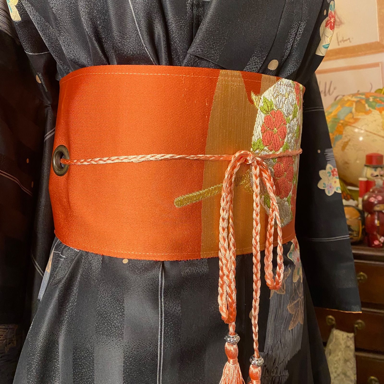 ワンピース｜洗える化繊素材＆名古屋帯サッシュベルト付き