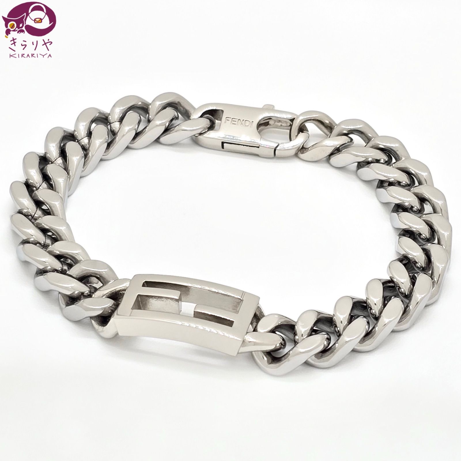 FENDI フェンディ バゲット ブレスレット M 全長19.5㎝ シルバー パラジウム仕上げのメタル製 スチール100％ イタリア製 OB3724