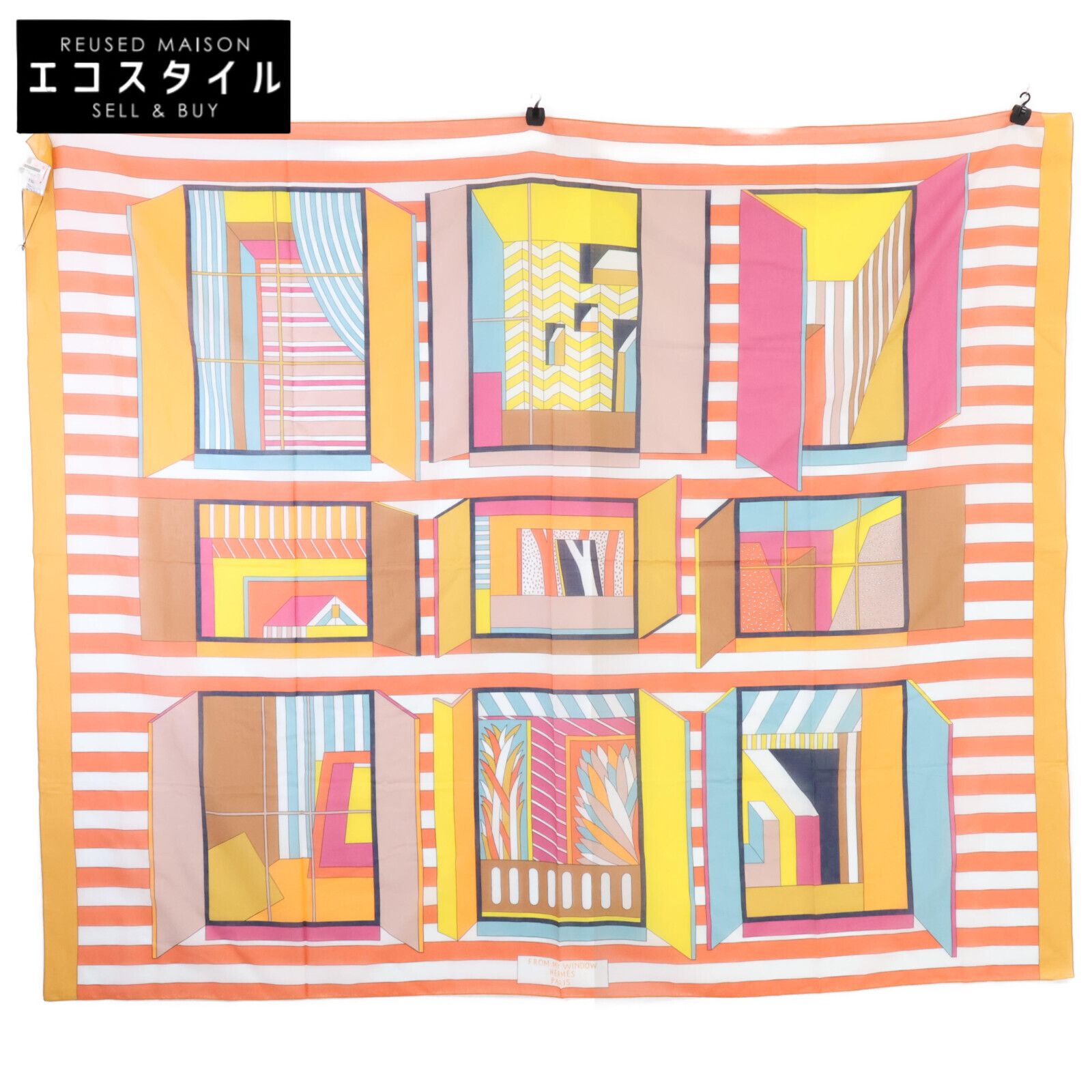 HERMES エルメス H103628M 01 IMPRIME From my Window pareo 窓からのパレオ コットン ストール |