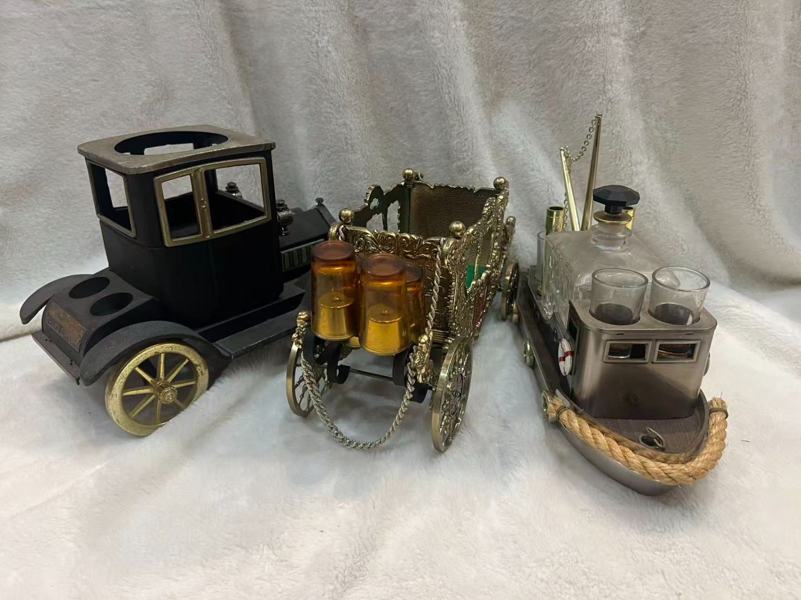 レトロ雑貨 ミニバー 乗り物型 デキャンタ ショットグラス 酒器 3点セット
