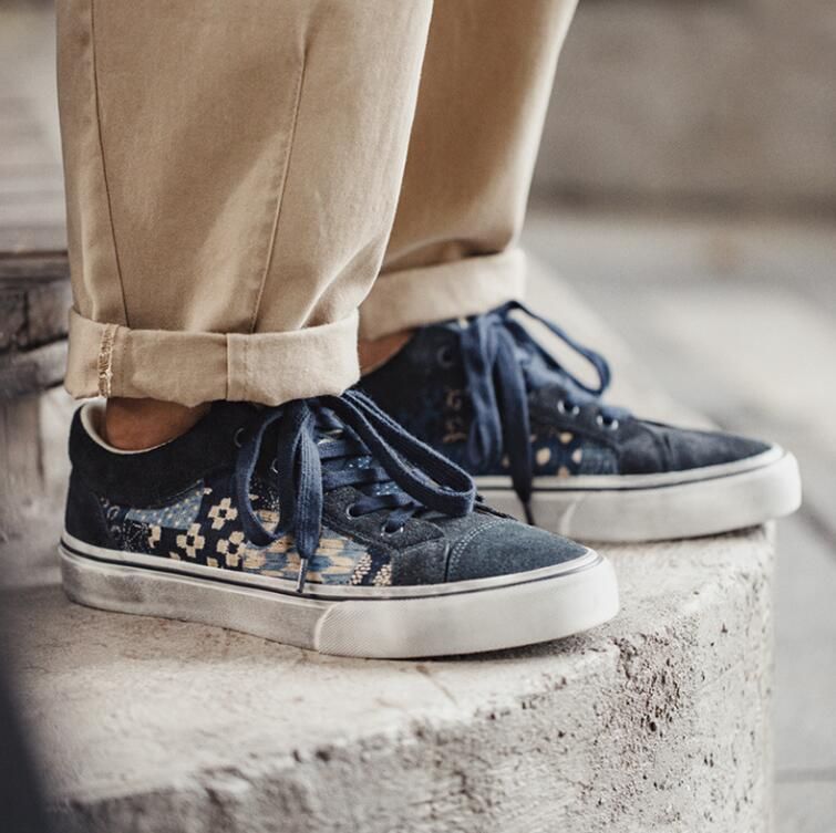 メルカリshops メンズ レトロ Boro プリント柄 おしゃれ メンズスニーカー個性靴