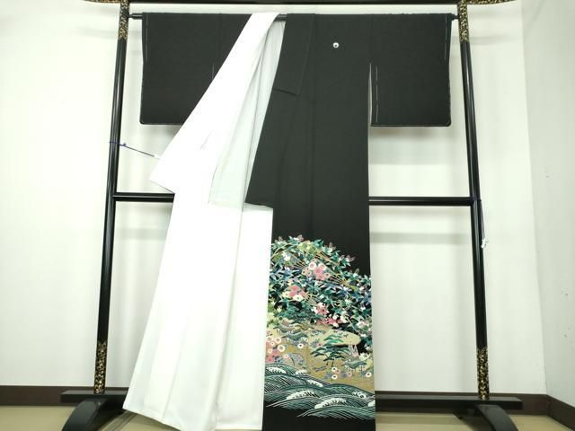 平和屋着物○豪華黒留袖 友禅 作家物 立波風景花文 正絹 逸品 未使用