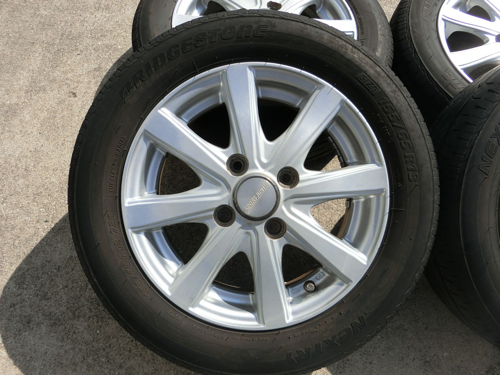 843 SPORTJUSTIN 13インチ アルミホイール 13×4.5J 45 PCD100 ハブ径 約74mm 4穴 4本セット 155 65R13 ダイハツ エッセ 外し