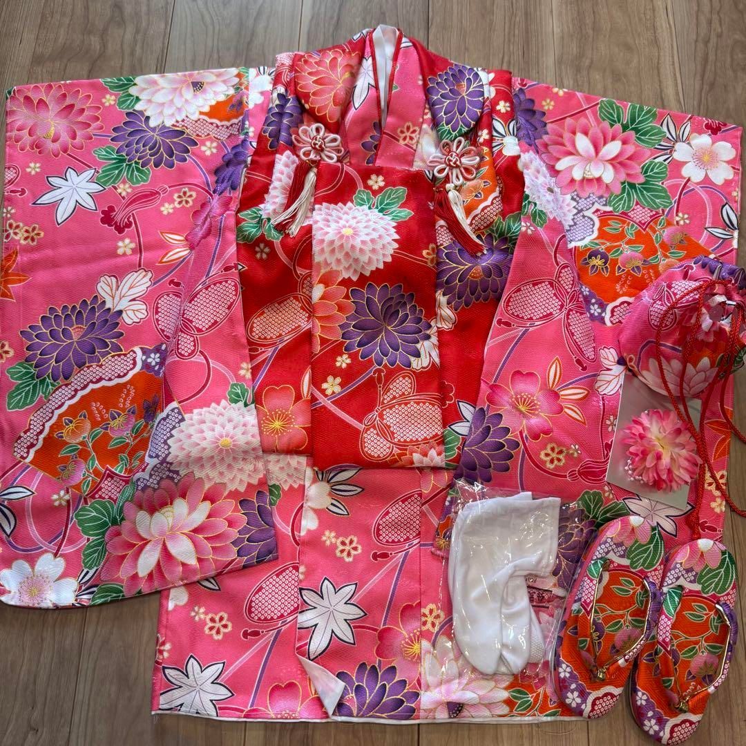 B 超美品　七五三　女の子　着物　セット　一式　小物　お参りお詣り　3歳　ピンク B 超美品 七五三 女の子 着物 セット 一式 小物 お参りお詣り 3