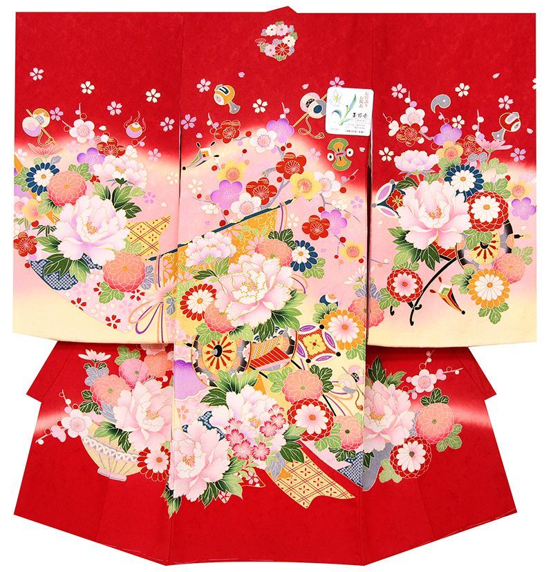 店舗改装後 古典 フェア 仕立無料 京美術染 本金刺繍入 正絹産着祝着純古典四季花車 熨斗 宝尽し宮廷文花かざり紋入10012232
