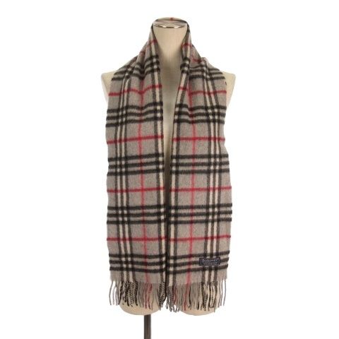バーバリーズ Burberrys ノバチェック マフラー ストール フリンジ カシミヤ100% グレー