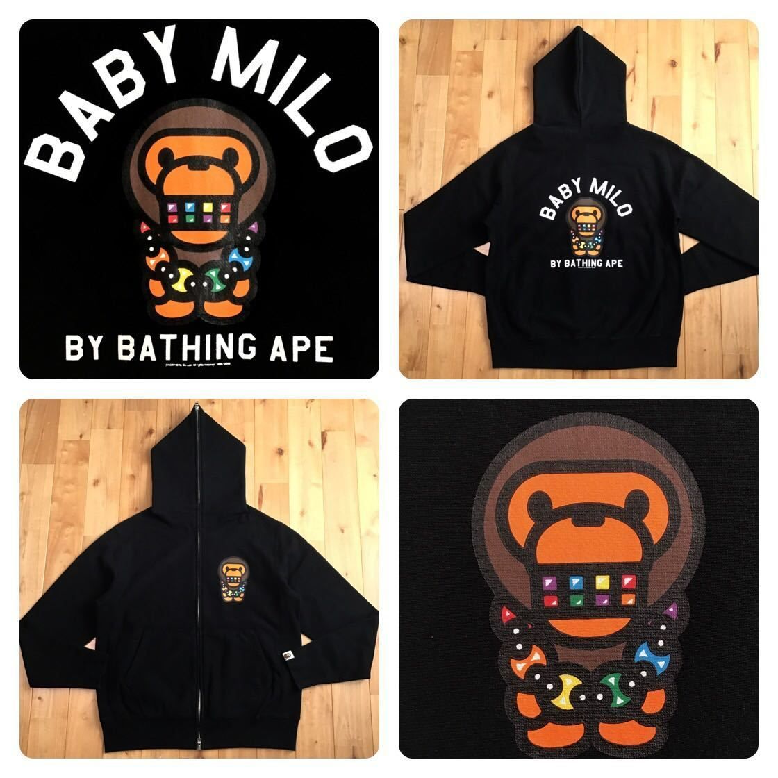 マイロ フルジップ パーカー Sサイズ black a bathing ape BAPE BABY milo full zip hoodie エイプ  ベイプ アベイシングエイプ NIGO