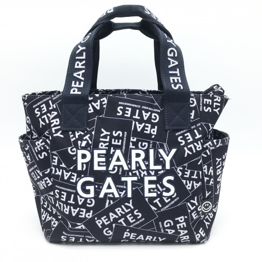 【美品】パーリーゲイツ カートバッグ ダークネイビー×白 プレートロゴ総柄 ニコちゃん スマイルゴルフ PEARLY GATES