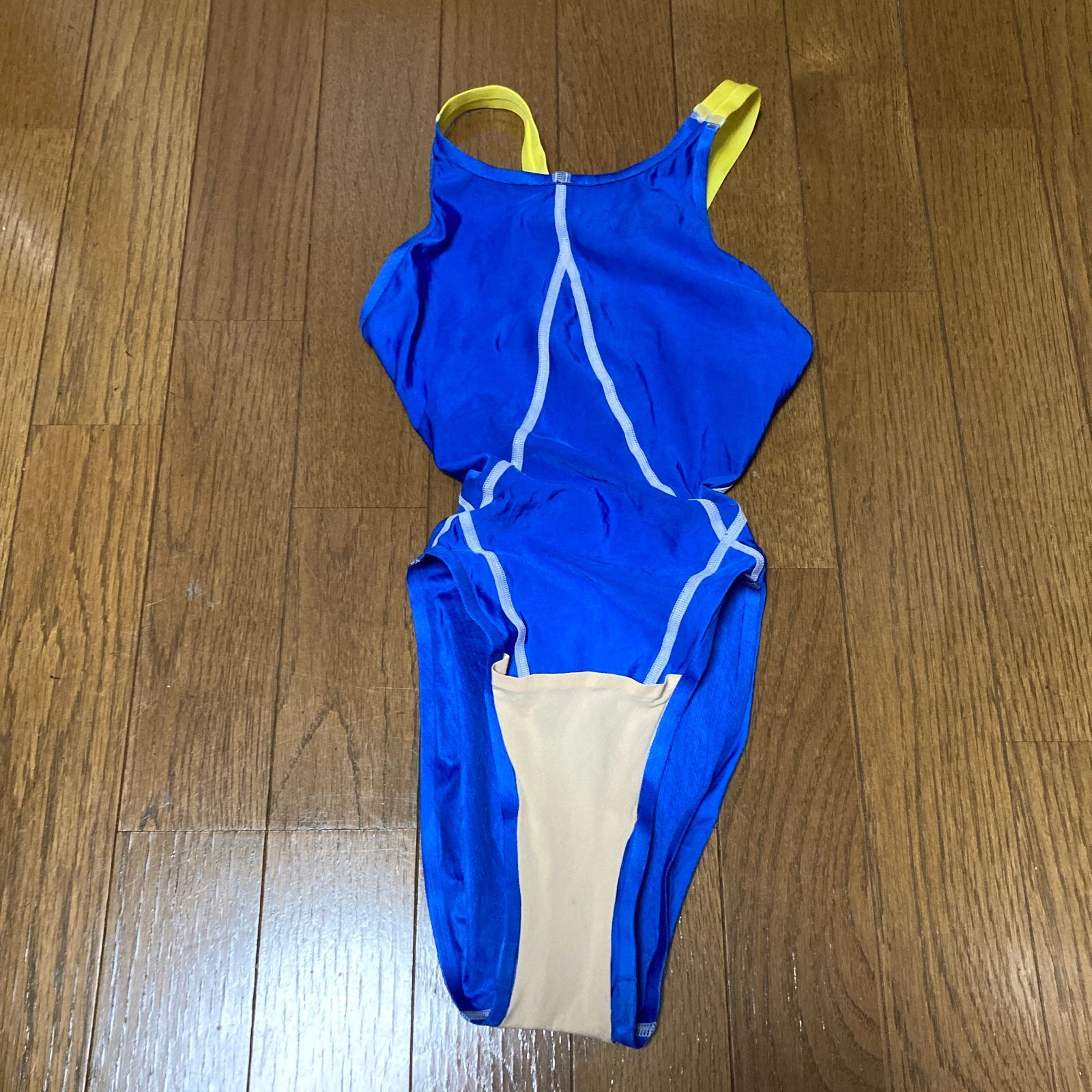 H197スピード♪黄色と青の 切り替え後ろジッパー付きタイトな女子レーシング系ハイレグ小尻デザイン競泳水着♪練習やトレーニングや撮影用にも♪サイズS