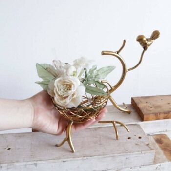 小鳥＆フラワーベースアレンジメント 造花付 2104IFH005