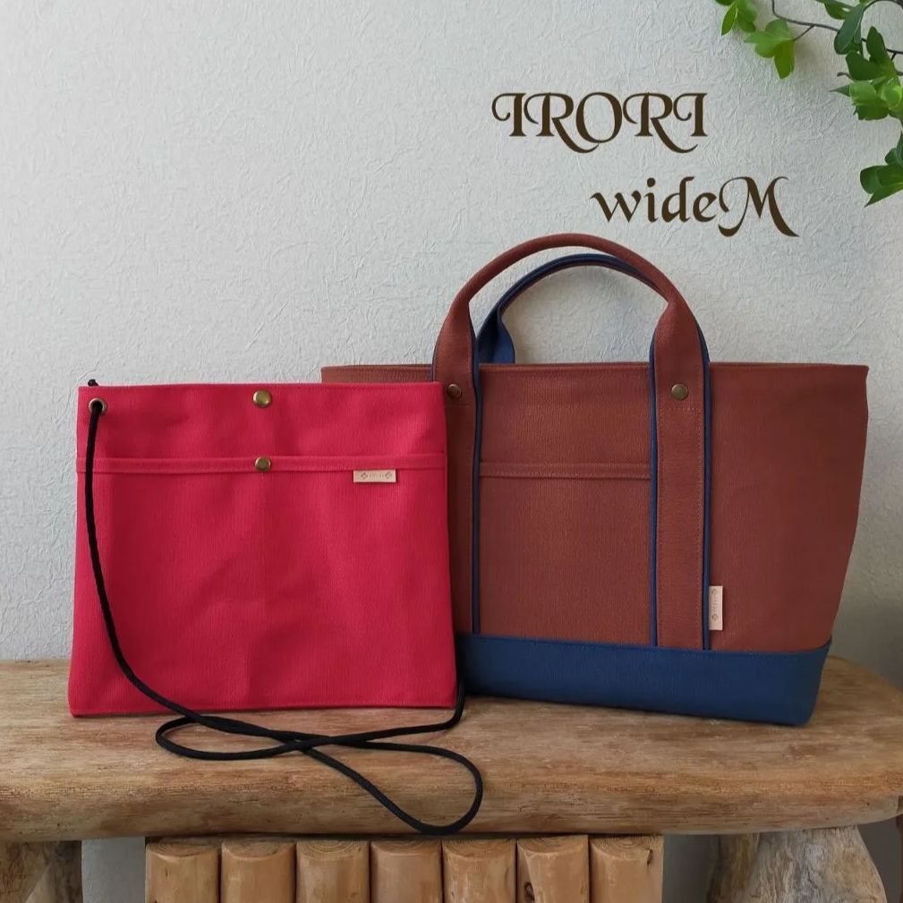 2点　①298.　８号帆布トートバッグ　ワイドM　レンガ×ミネラルブルー　全面８号帆布２重仕立て　②299.　サコッシュ　レッド
