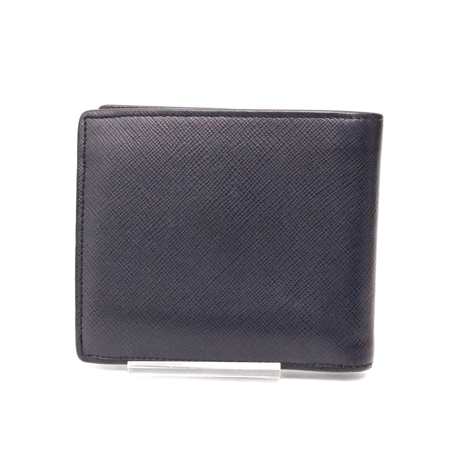 プラダ サフィアーノ SAFFIANO 折り財布 メタルロゴ レザー 本革 紺 