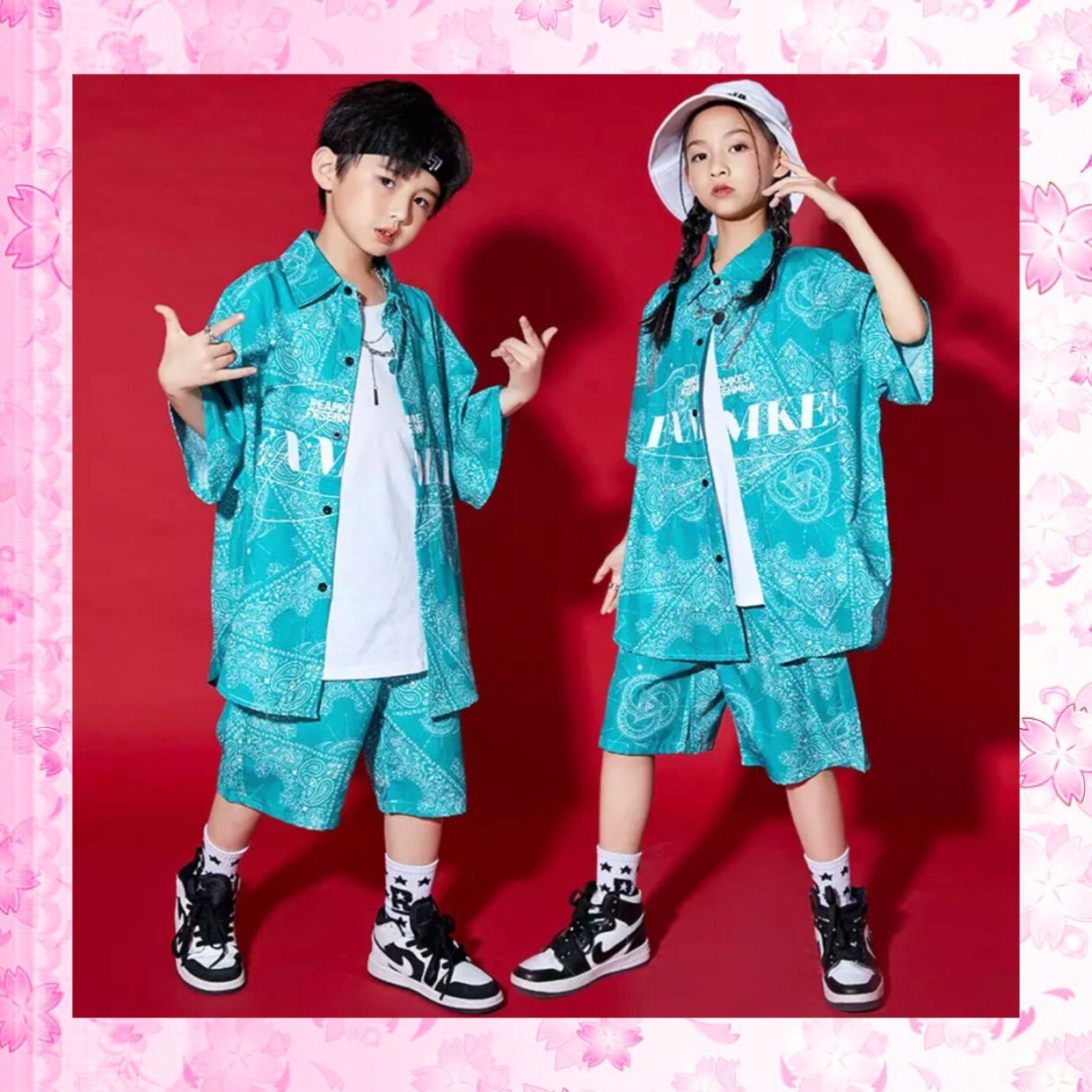 キッズ ペイズリー柄 半袖シャツ＆ハーフパンツ セットアップ