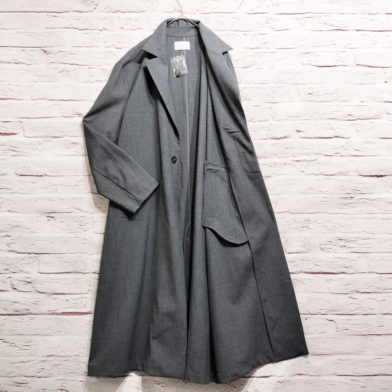 1980’s 初期タグ ワイズ 着丈110cm チェスターコート ベルト 比翼 未使用品】MB ワイドシルエット チェスターコート 比翼仕立て