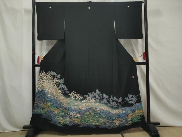 平和屋着物○本場加賀友禅作家 杉浦伸 黒留袖 流水枝花文 暈し染め