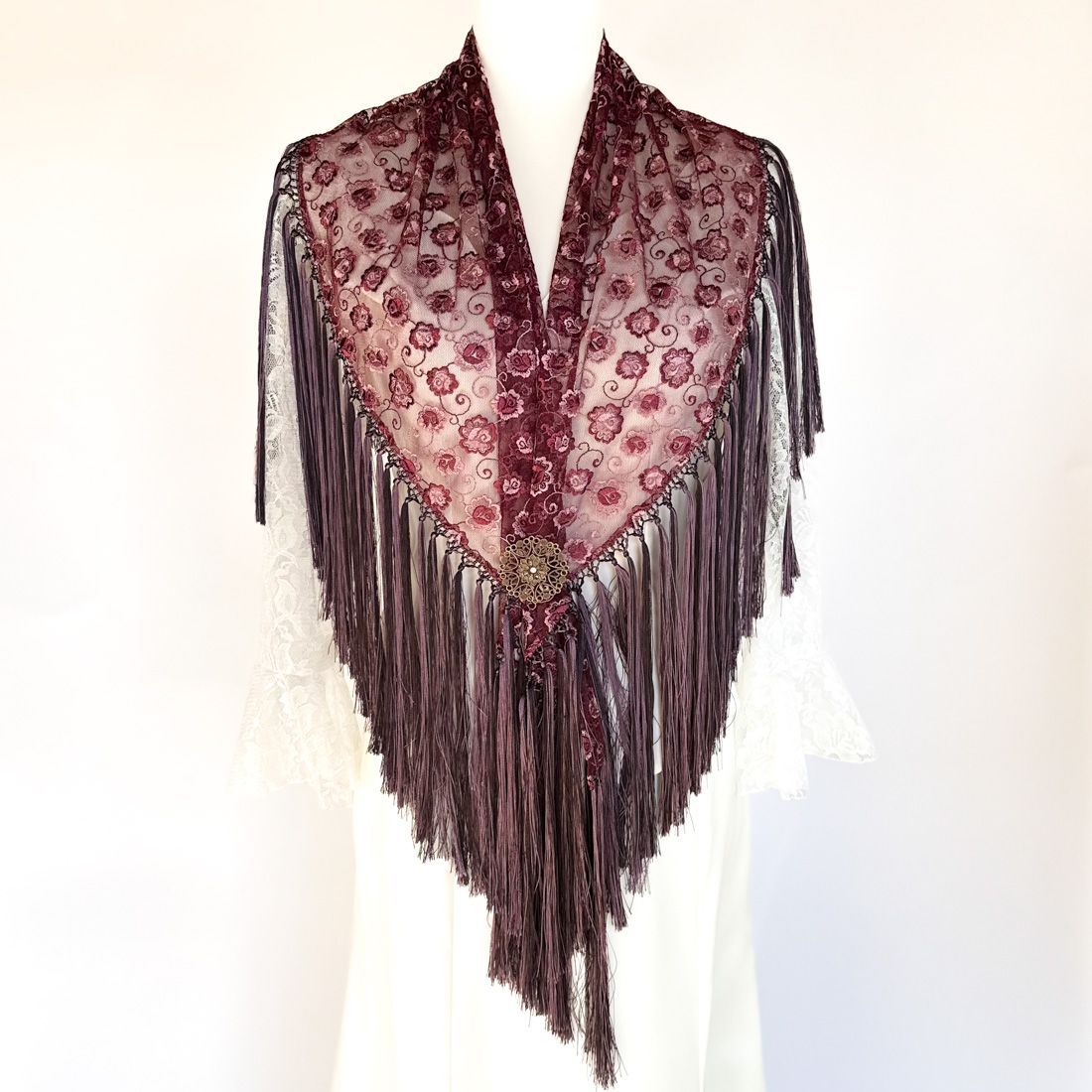 花柄ボルドーレースシージョ cr 52 フラメンコ ダンス 舞台衣装小物 シルク