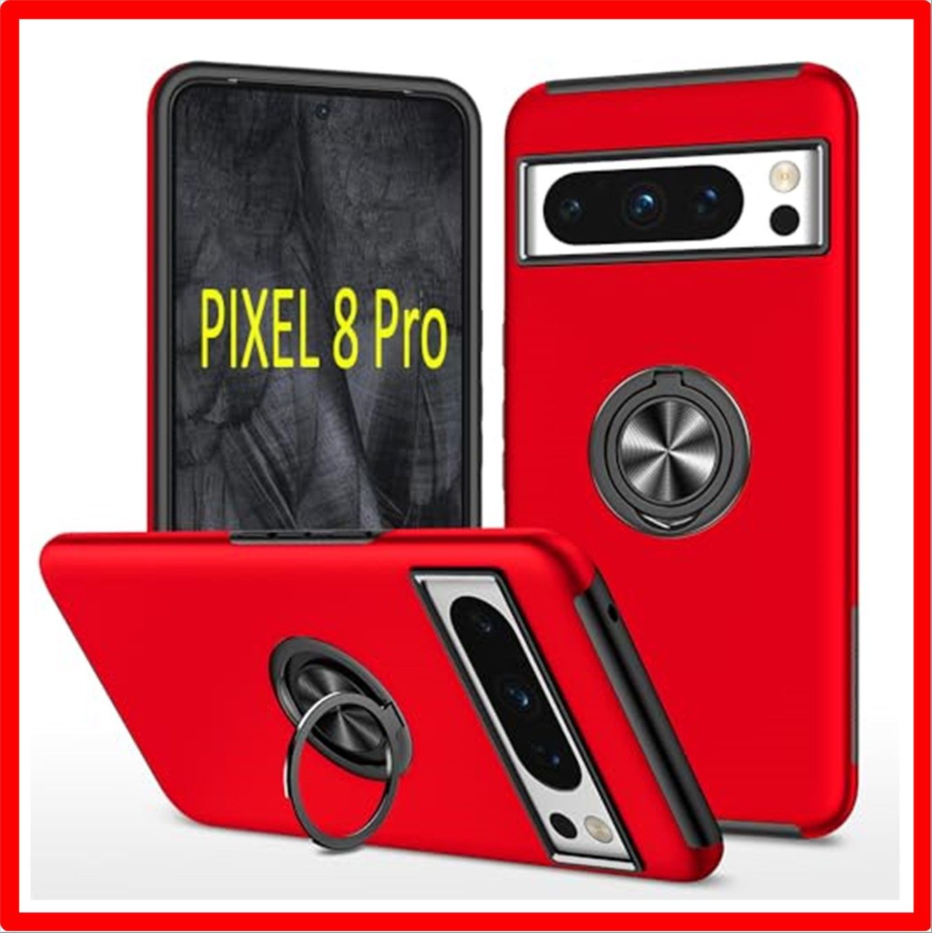 【匿名配送】 pixel 8pro 6.7_レッド スマホケース Google Pixel 8 Pro 用 ケース リング付き 耐衝撃 衝撃 携帯ケース カバー