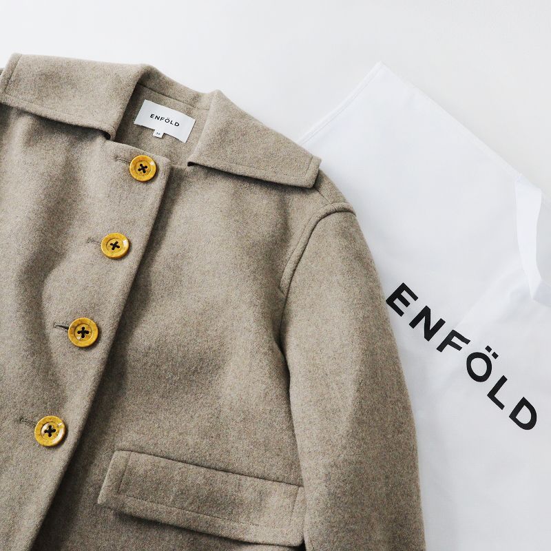 極美品 2022AW エンフォルド ENFOLD SQUARE COLLAR BOX COAT メルトン 