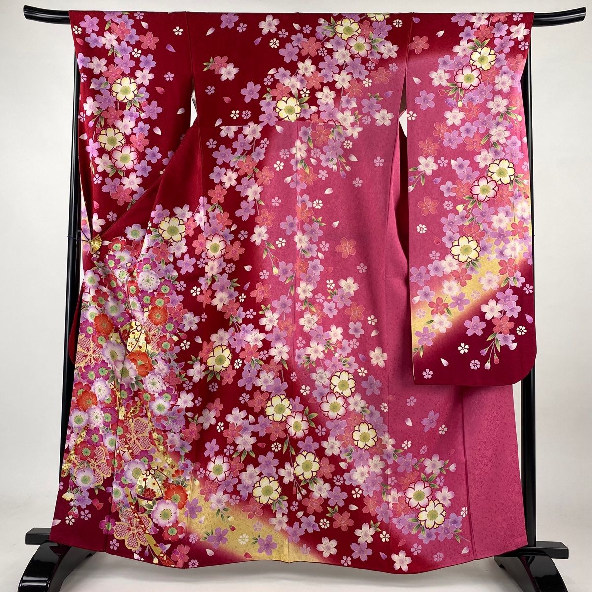 振袖 身丈162cm 裄丈68cm L 袷 桜 手鞠 金彩 ラメ 赤 正絹 名品