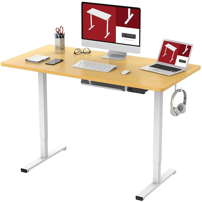 SANODESK 電動昇降式デスク E150 (120cm×60cm，簡単組立，USBポット，ホック，収納ボックス) 軽量化 メモリー機能付き 人間工学 一体型昇降デスク 高さ調節デスク パソコンラック PCデスク (120*60cm