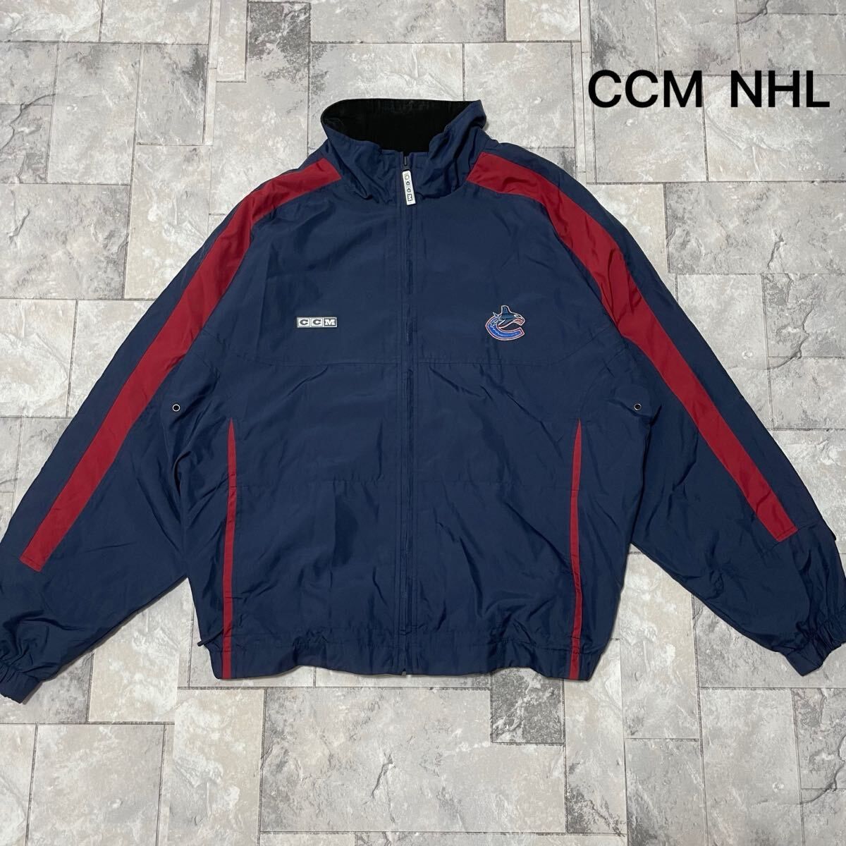 CCM NHL Vancouver Canucks バンクーバー カナックス アイスホッケー 刺繍ロゴ ナイロンジャケット ジップジャンパー USA企画 玉SS2859