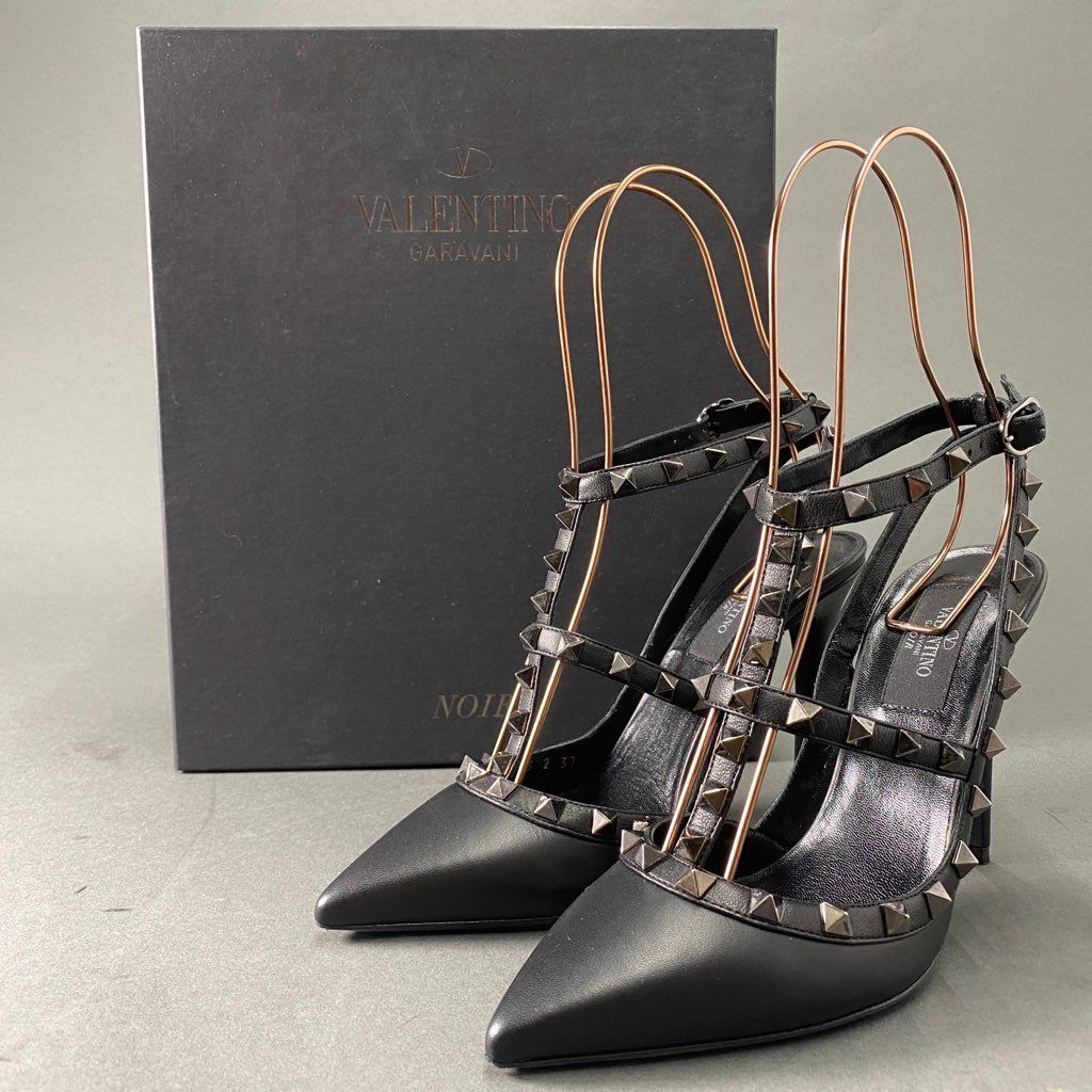 valentino 混ぜ合わ ロックスタッズアンクルストラップパンプス 37 