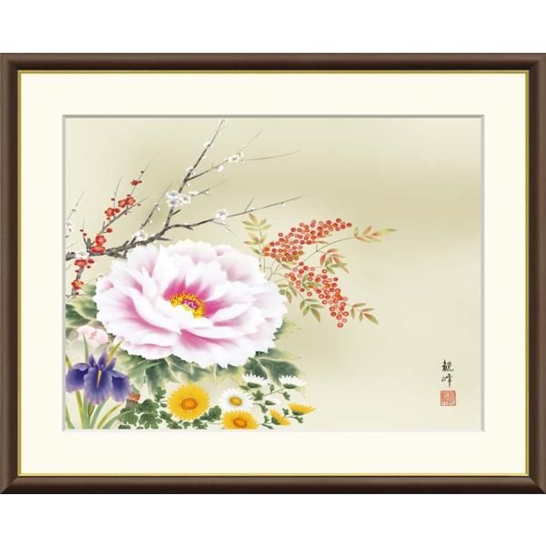 高精細デジタル版画 額装絵画 日本画 花鳥画 秋飾り 吉井蘭月作 「月見