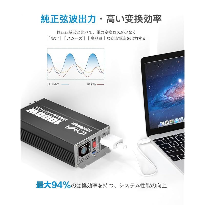 LCYMW インバーター 正弦波 12v 100v 1000w 50/60Hz切替可能 DC12V 