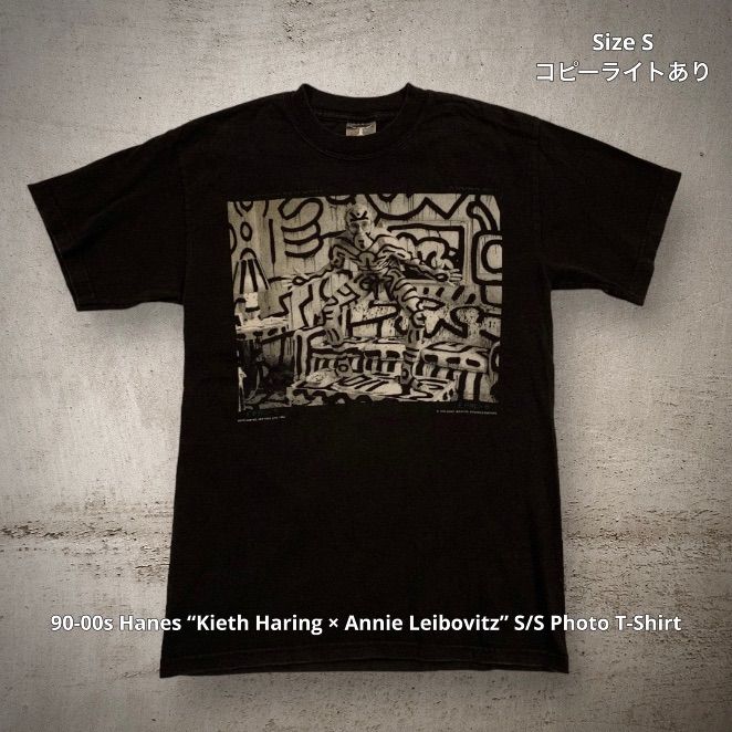 90-00s Hanes “Kieth Haring × Annie Leibovitz” S/S Photo T-Shirt ヘインズ  キース・ヘリング アニー・リーボヴィッツ フォトTシャツ 半袖 ブラック Sサイズ アートTシャツ コピーライトあり