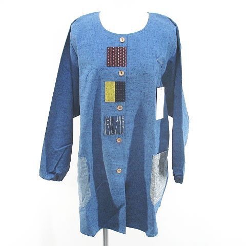 未使用品 舞夢 彩藍 ノーカラーシャツ ブラウス 青系 ブルー パッチワーク レディース 未使用品 舞夢 彩藍 ノーカラーシャツ ブラウス 青系 ブルー