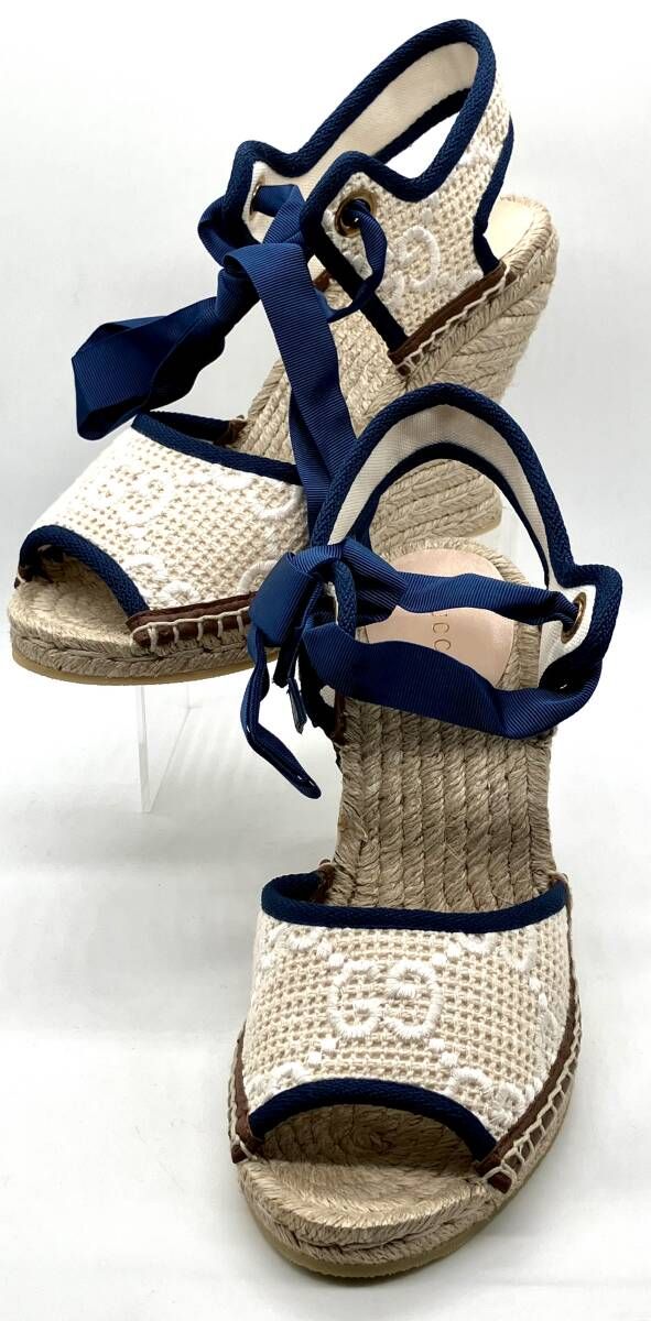 GUCCI グッチ 739158 ウェッジソールサンダル ネイビー 約25cm レディース