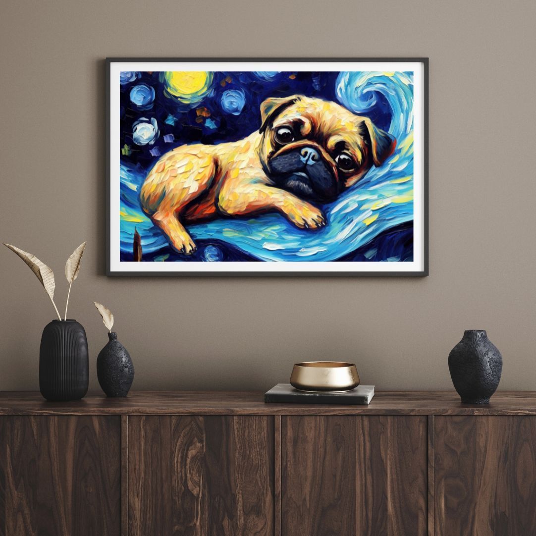 The starry night - Pug Puppy Dog 01（星降る夜 - パグ犬の子犬