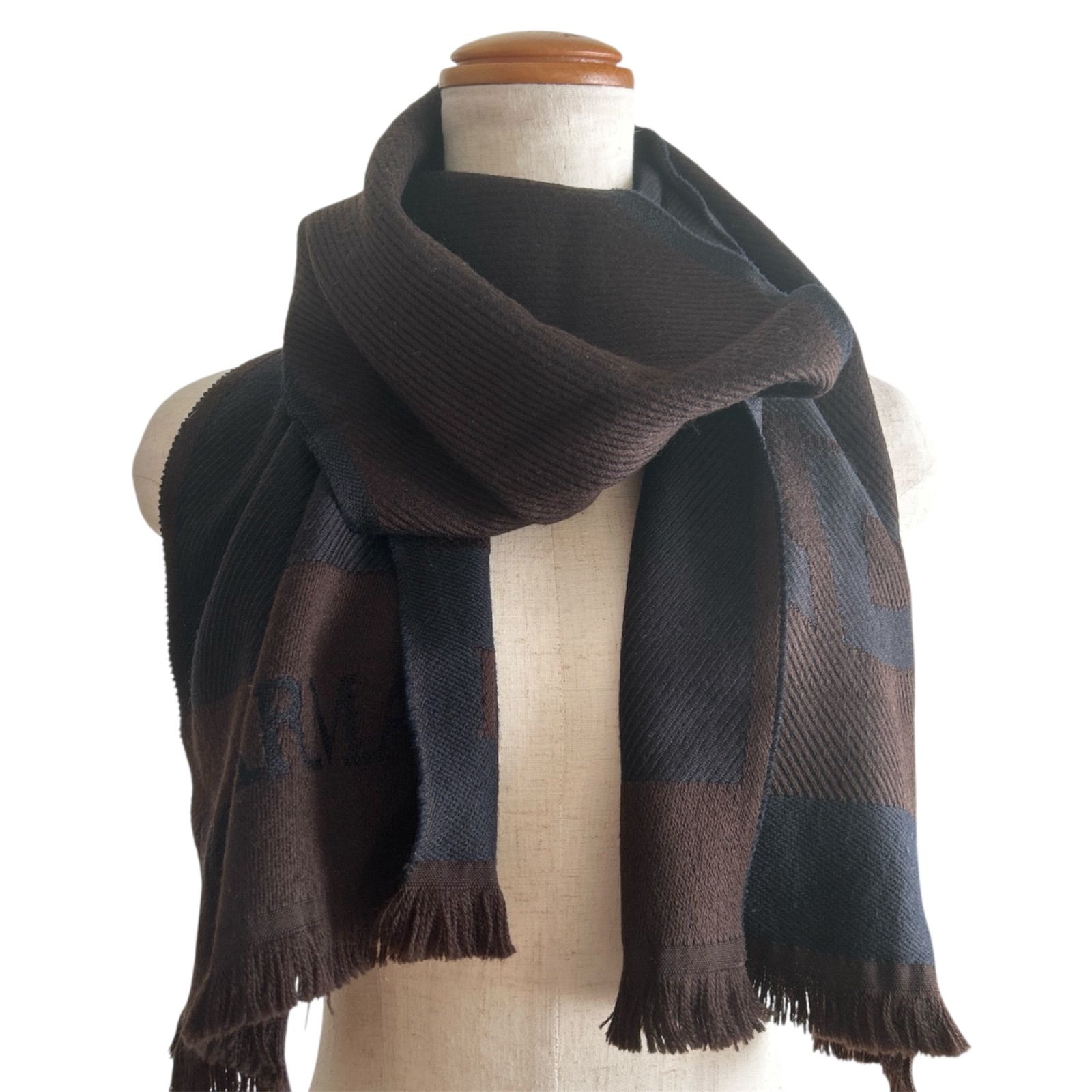 Giorgio Armani マフラー ブラック×ブラウン 154cm ロゴ入り マフラー