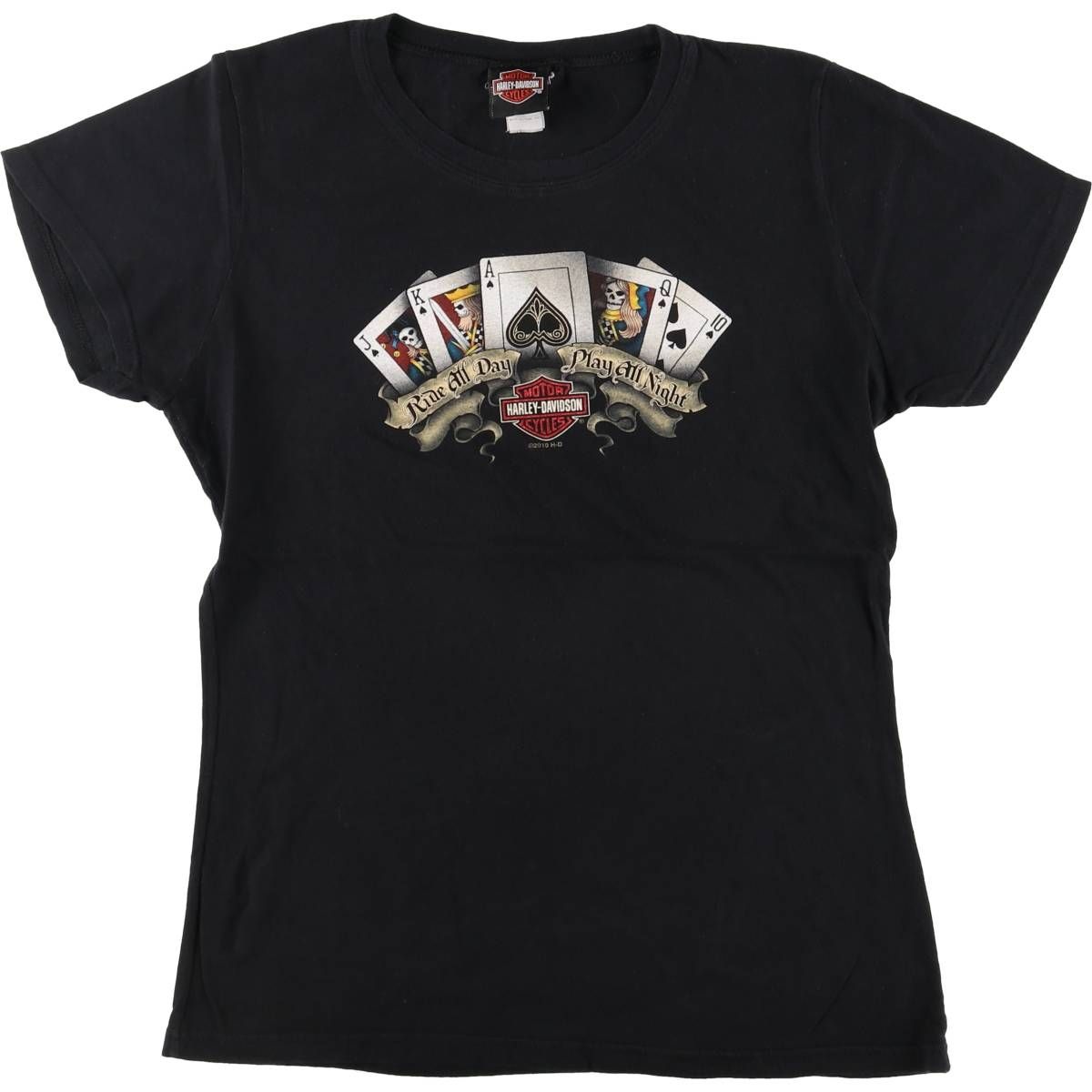古着 ハーレーダビッドソン Harley-Davidson ドクロ柄 スカル柄 モーターサイクル バイクTシャツ レディースM相当|eaa543086
