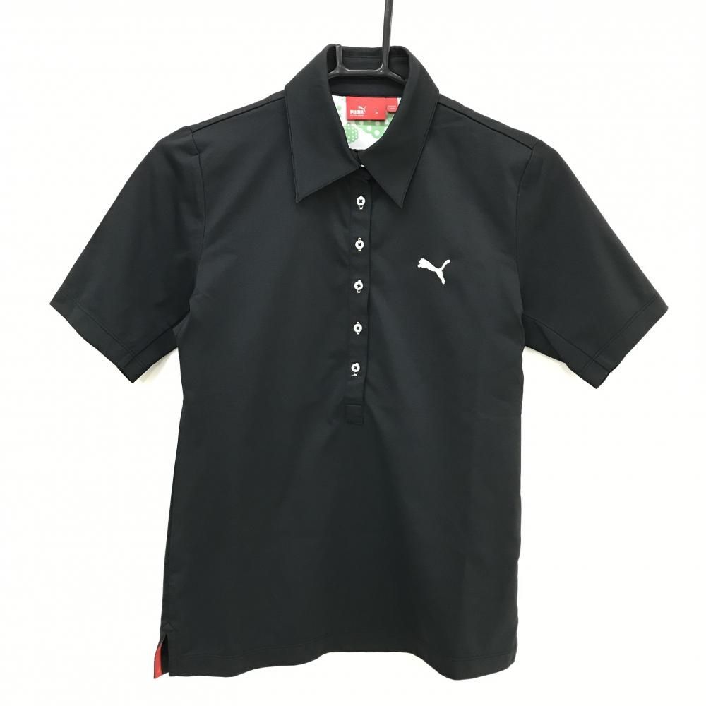  【超美品】プーマ 半袖ポロシャツ 黒 ロゴ刺しゅう レディース L ゴルフウェア PUMA シャツ